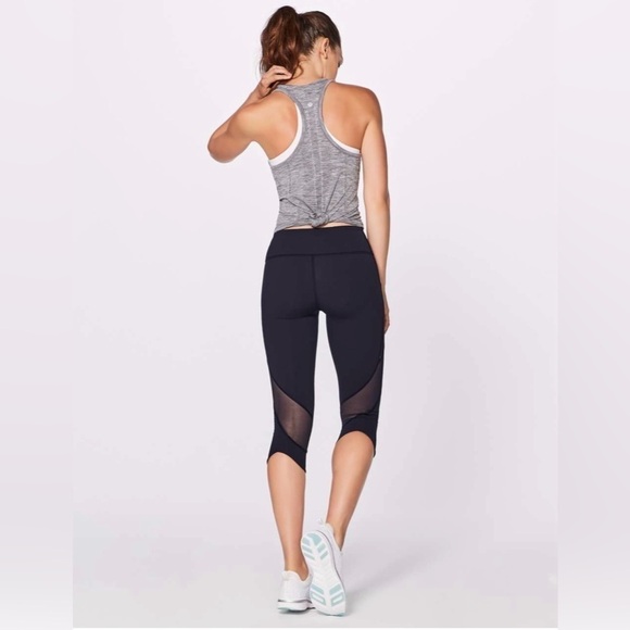 lululemon athletica Pants - Lululemon Home Stretch Crop (19") Midnight Navy Running Leggings Mesh Pockets 6
